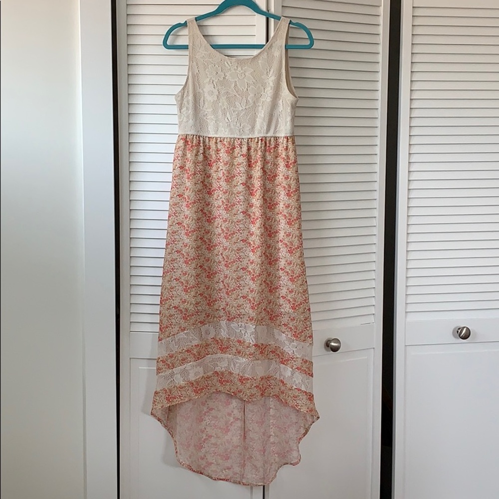 Adorable Ivory Coral and Green High Low Dress